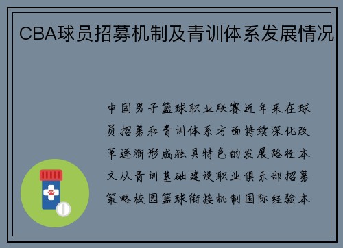 CBA球员招募机制及青训体系发展情况